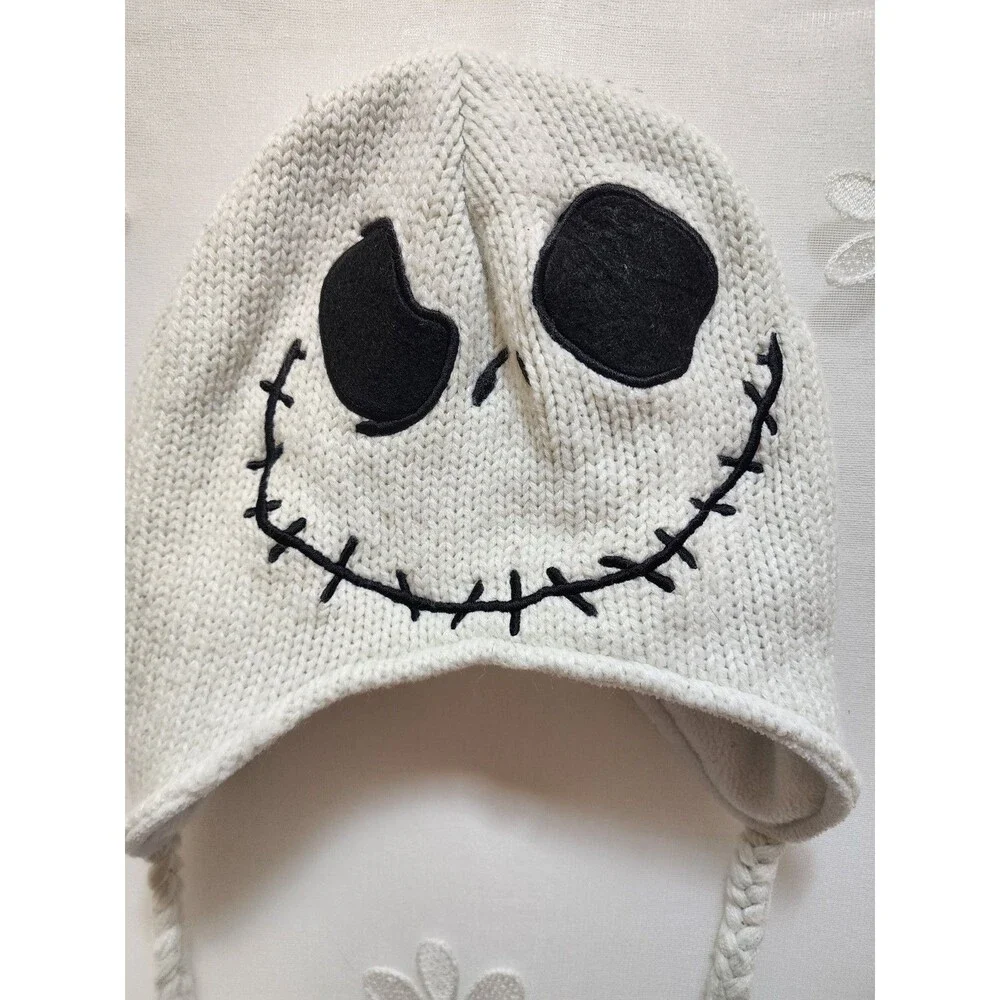 Disney Nightmare Before Christmas White Beanie Jack Skeleton Knit Hat Spooky